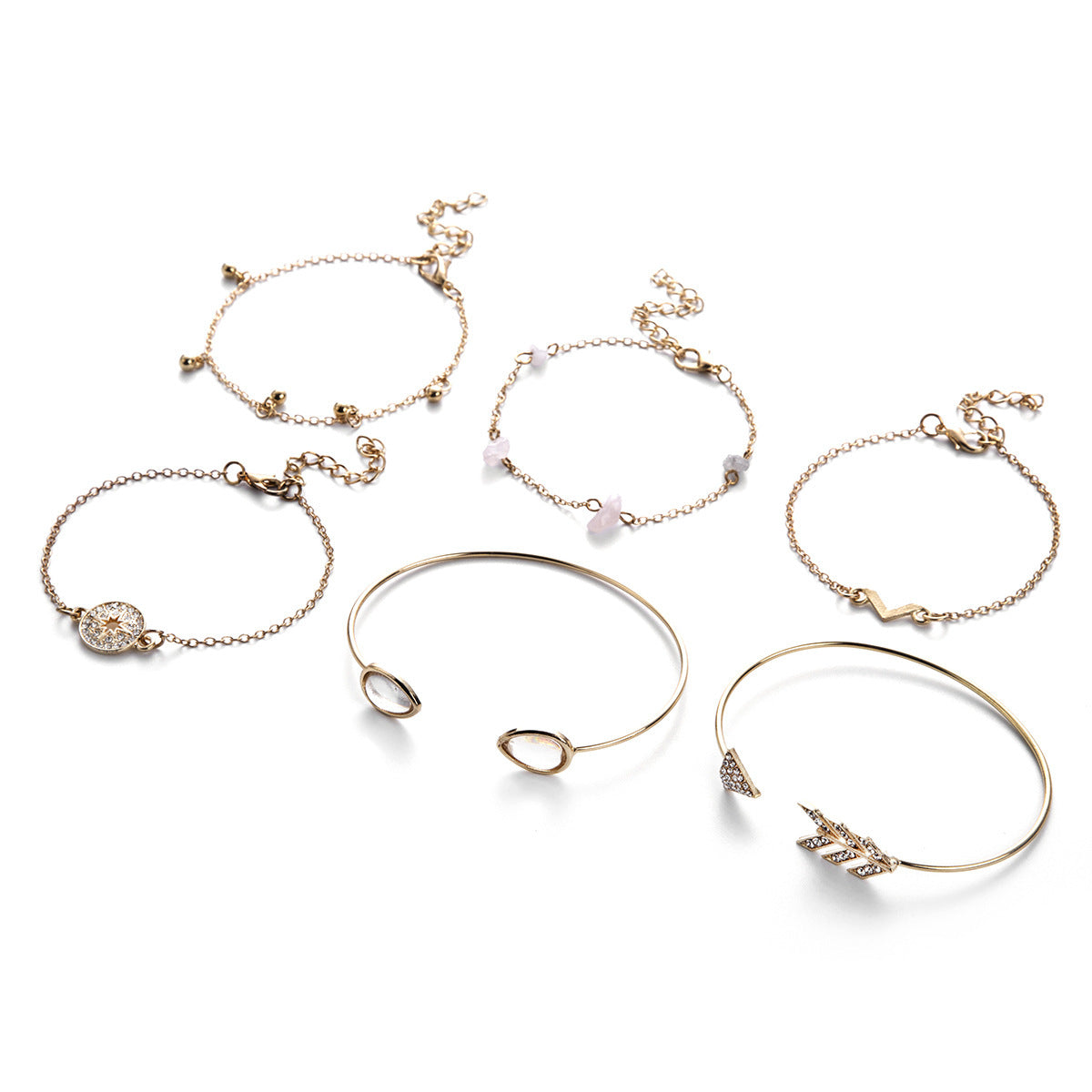 Broken Turquoise V-shaped Bracelet Six-piece Set